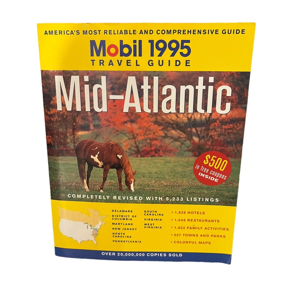 Vintage Mobile 1995 Travel Guide Mid-Atlantic Collectible Colored Maps Softback